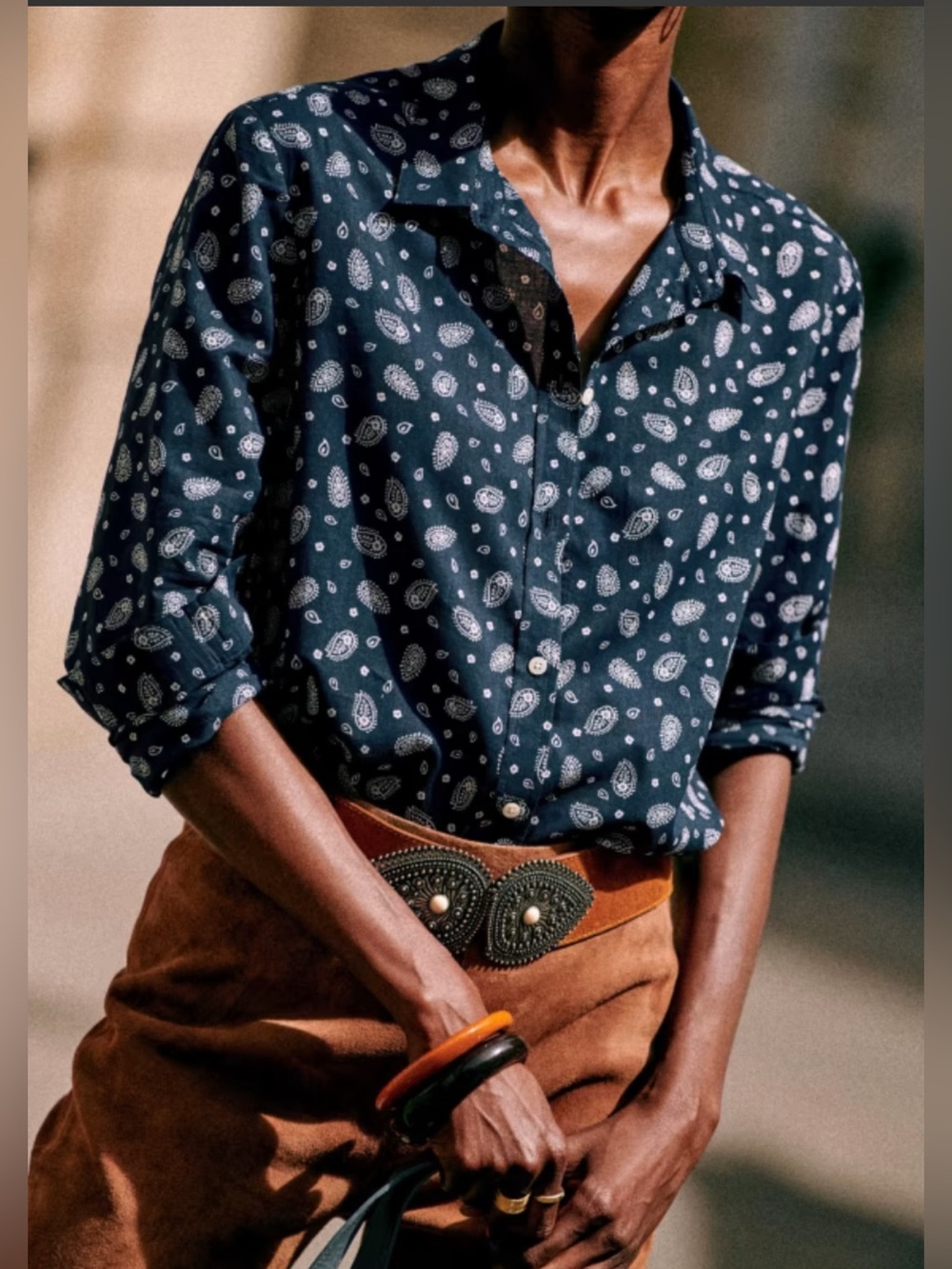 Sezane Pierro Bandana Blue Button-Down Shirt Size 36 Small US